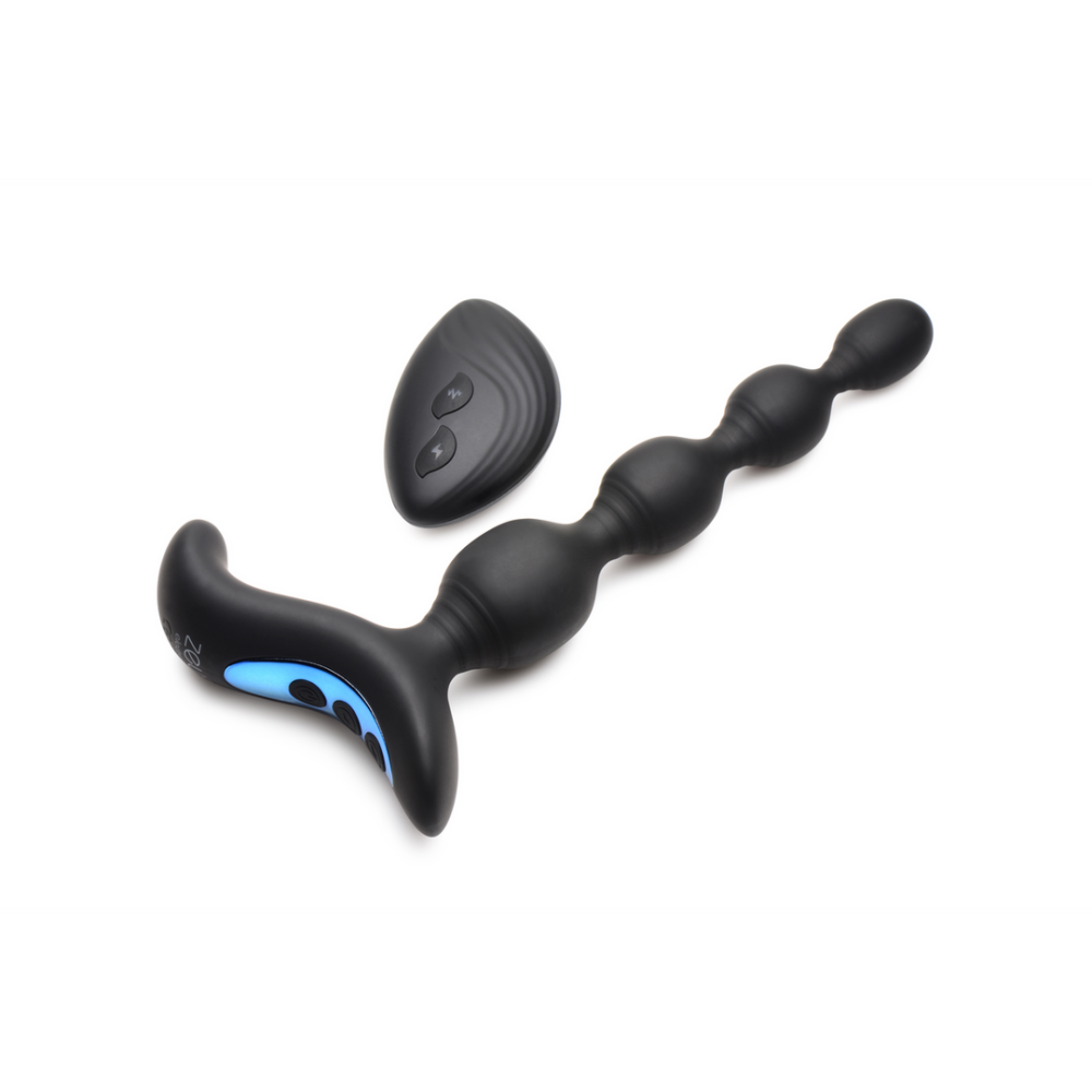 XR Brands Vibrerende en E-Stim Silicone Anale Kralen met Afstandsbediening afbeelding