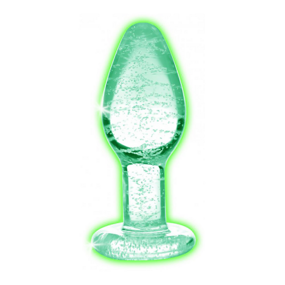 XR Brands Glow-In-The-Dark - Glazen Buttplug - Klein afbeelding