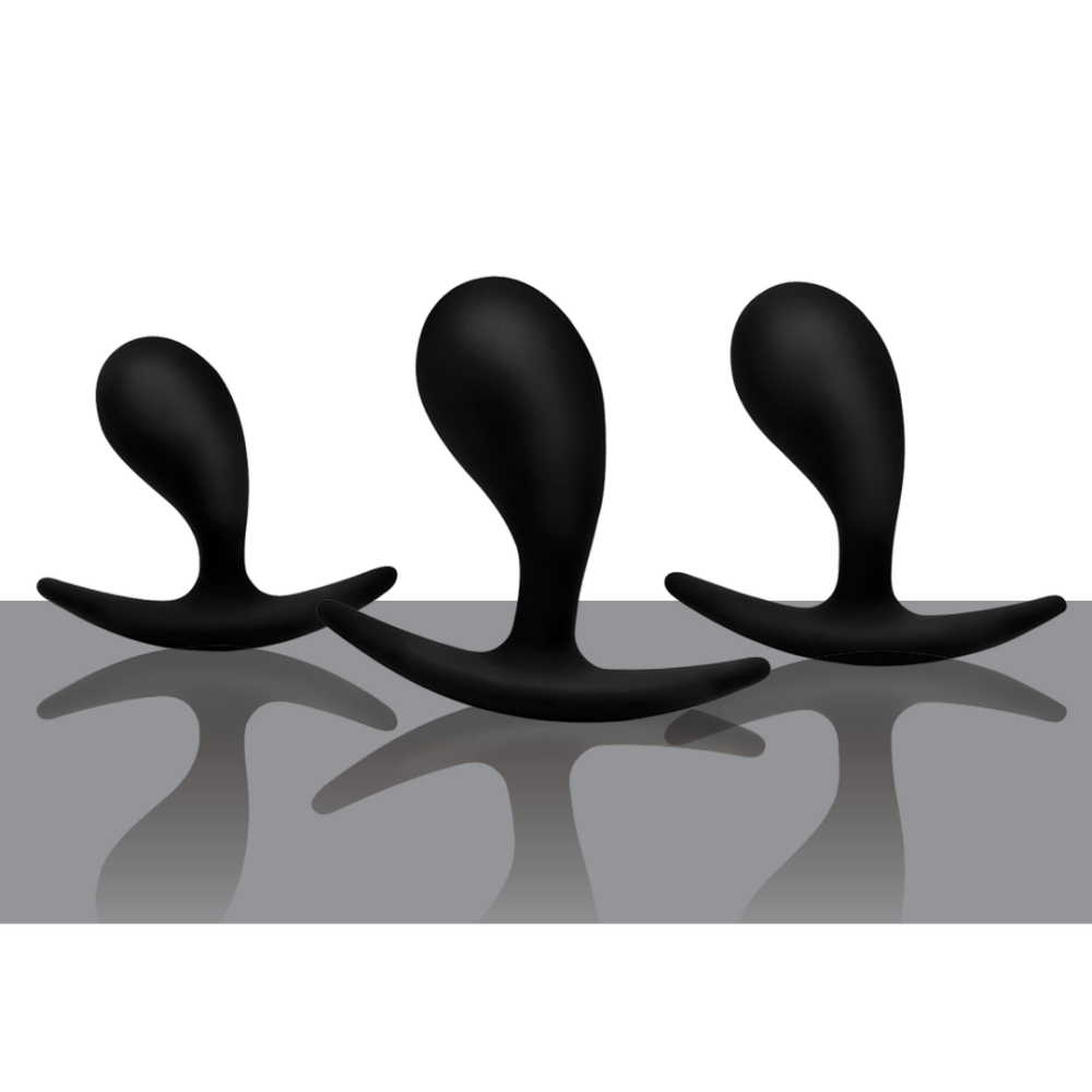 XR Brands Dark Droplets - 3-delige Gebogen Anale Trainer Set - Zwart afbeelding