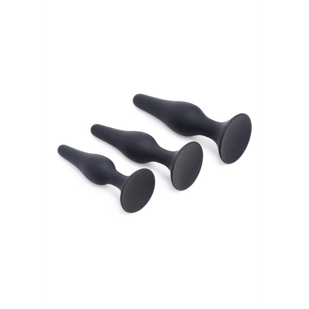XR Brands Triple Spire - Tapered Silicone Anale Trainer Set - 3 Stuks - Zwart afbeelding