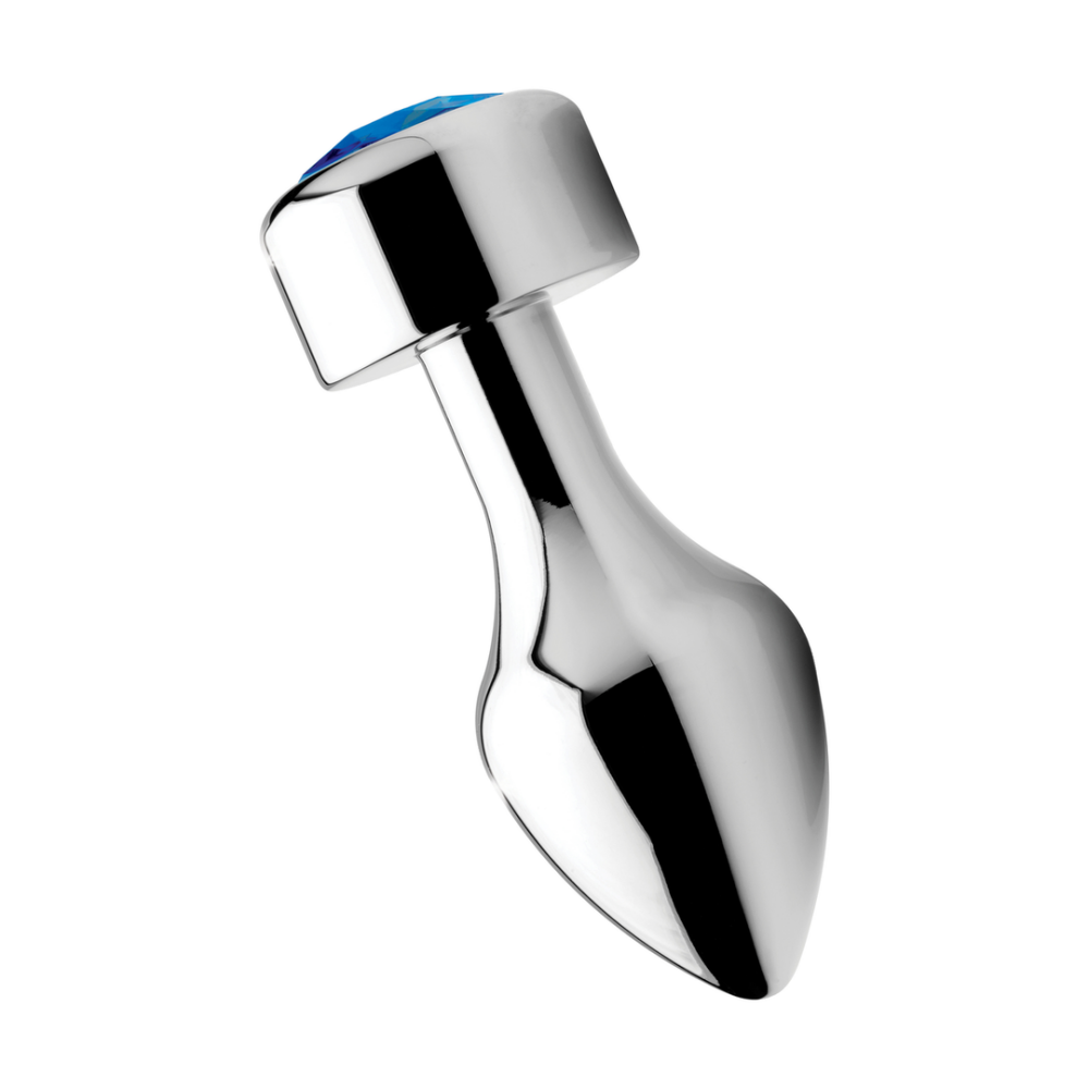 XR Brands Blauwe Edelsteen - Gewogen Basis Aluminium Plug - Groot afbeelding
