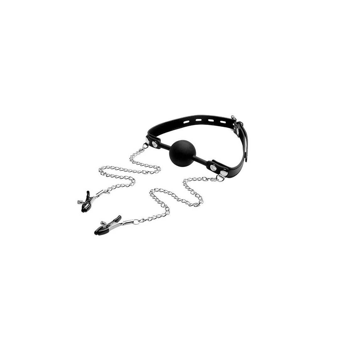 XR Brands Silicone Ball Gag met Nipple Clamps afbeelding