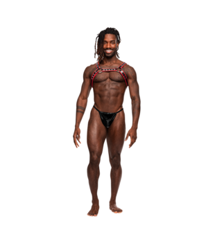 Leo - Imitatie Leren Harnas - One Size - Zwart/Rood