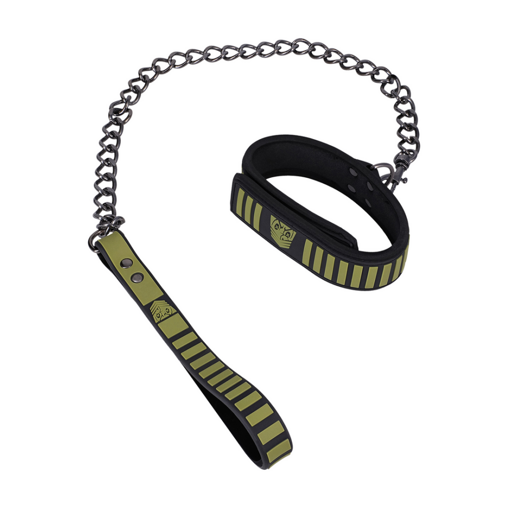 Doc Johnson Tactische Halsband en Leash - Zwart/Groen afbeelding