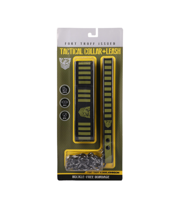 Doc Johnson Tactische Halsband en Leash - Zwart/Groen