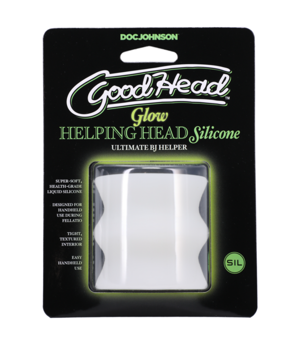 Doc Johnson Glow Helping Head Silicone - Masturbator Sleeve - Frost / Green Glow