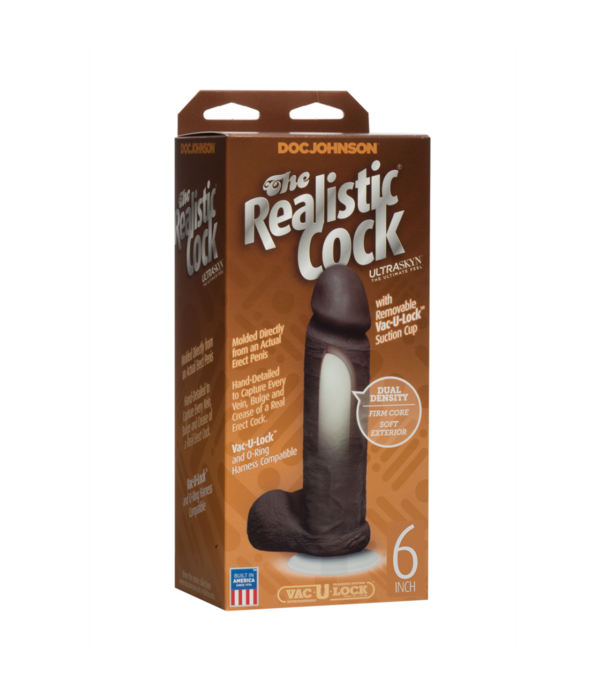 Doc Johnson Realistische Cock met Ballen - Verwijderbare VacULock Zuignap - ULTRASKYN - 6 / 16,5 cm - Chocolade
