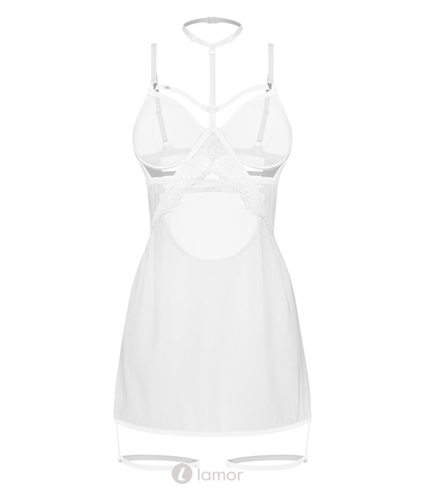 * OBSESSIVE Obsessive Arrowel Negligé – Wit Transparant Lingeriejurkje met Kant, Beugelcups, Halsband & Straps