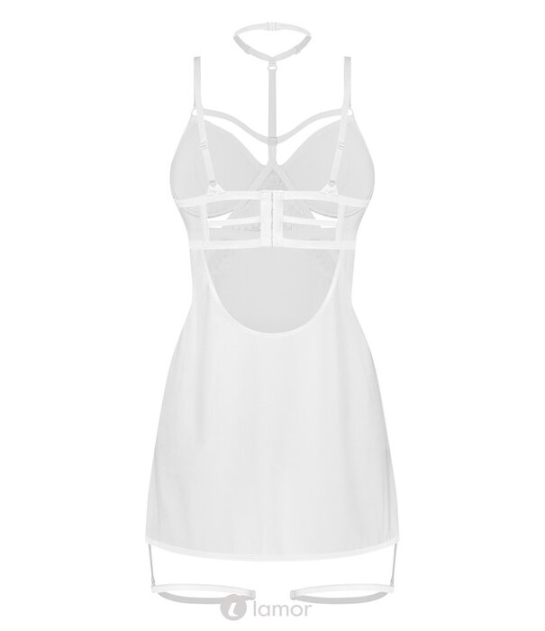 * OBSESSIVE Obsessive Arrowel Negligé – Wit Transparant Lingeriejurkje met Kant, Beugelcups, Halsband & Straps