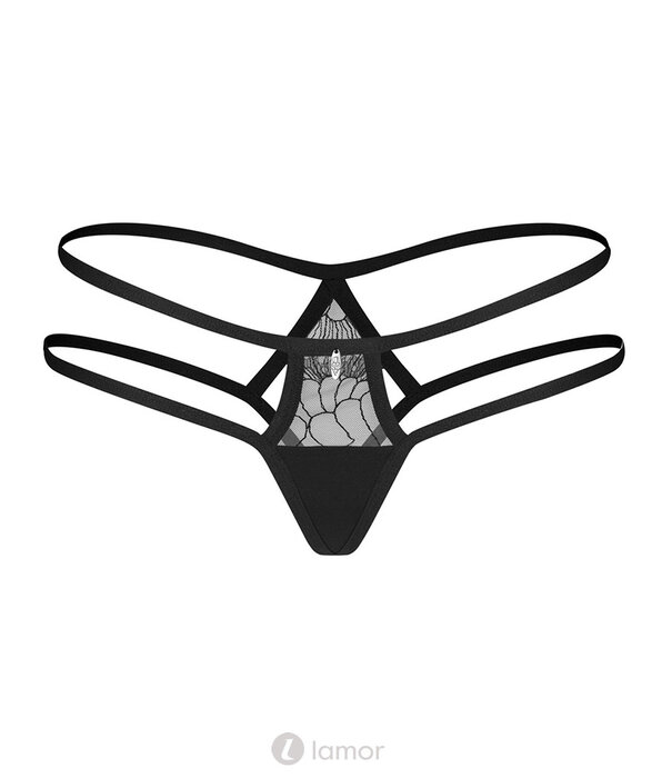 * OBSESSIVE Zwarte Verleidelijke String met Kant, Dubbele Riemen & Sieraaddetail – Sexy & Comfortabel –