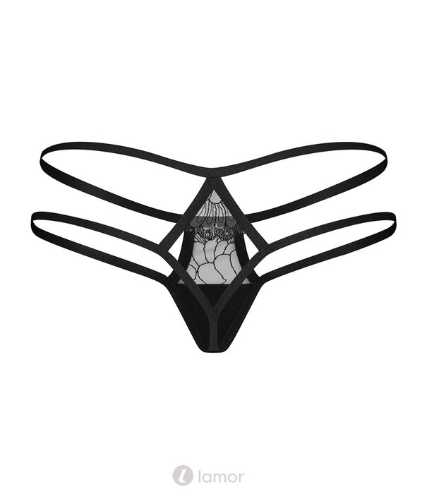* OBSESSIVE Zwarte Verleidelijke String met Kant, Dubbele Riemen & Sieraaddetail – Sexy & Comfortabel –