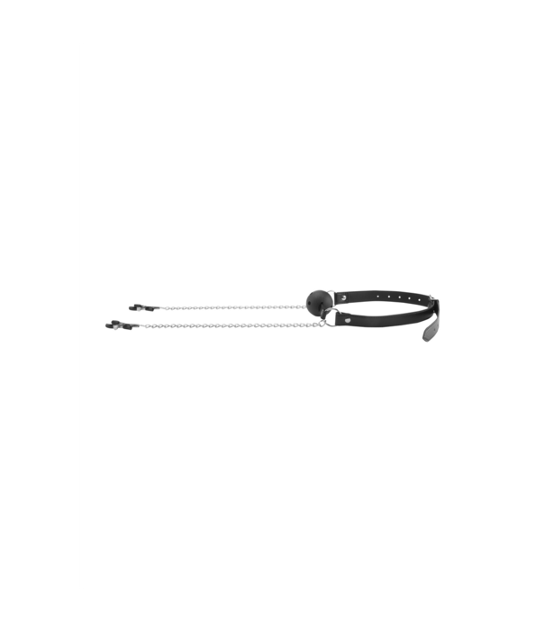 Ouch! by Shots Ademend Ball Gag met Tepelklemmen
