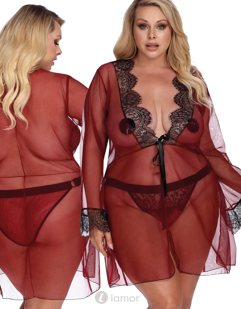 * ANAIS APPAREL Zwart/Rode Negligé , Arabella afbeelding