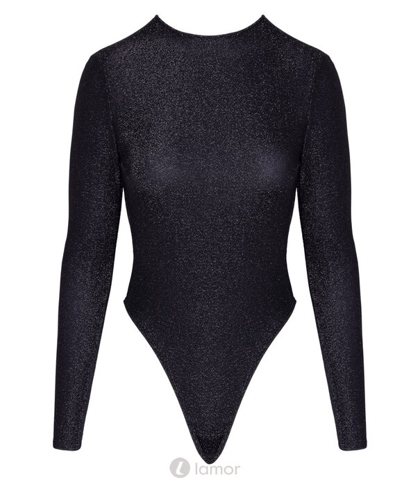 * COTTELLI  Glamoureuze langarm-body in zwart met zilverglittervan van Cottelli Party