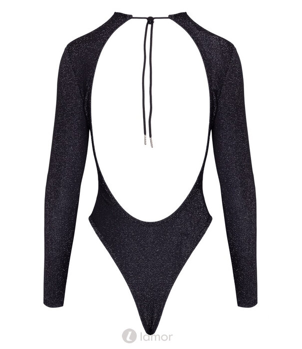 * COTTELLI  Glamoureuze langarm-body in zwart met zilverglittervan van Cottelli Party
