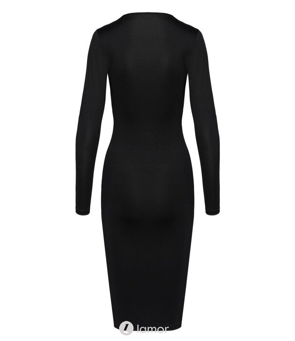 * COTTELLI  Cottelli PARTY Zwarte Midi Jurk met Lange Mouwen – Strakke Pasvorm & Gouden 2-Weg Rits voor Verleidelijke Look