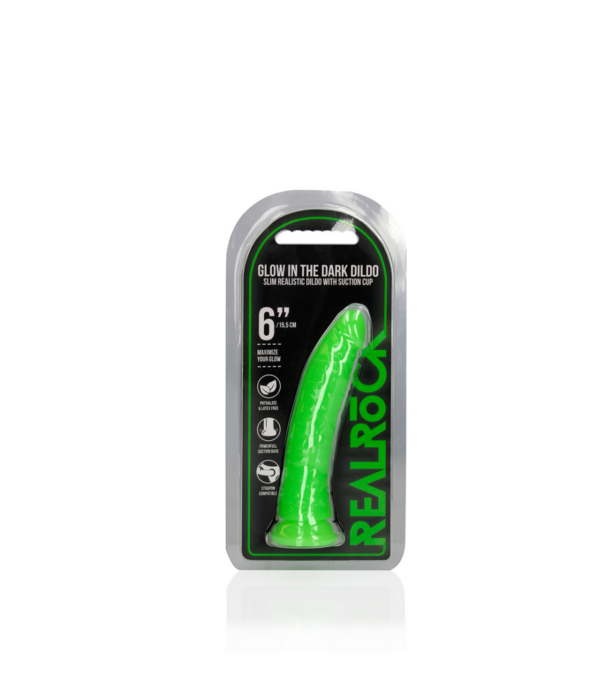 RealRock by Shots Slanke Realistische Dildo met Zuignap - Glow in the Dark - 6'' / 15,5 cm