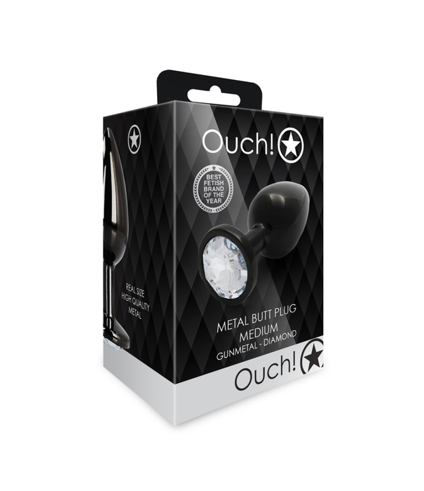 Ouch! by Shots Ronde Gem Butt Plug - Medium - Gunmetal/Diamond