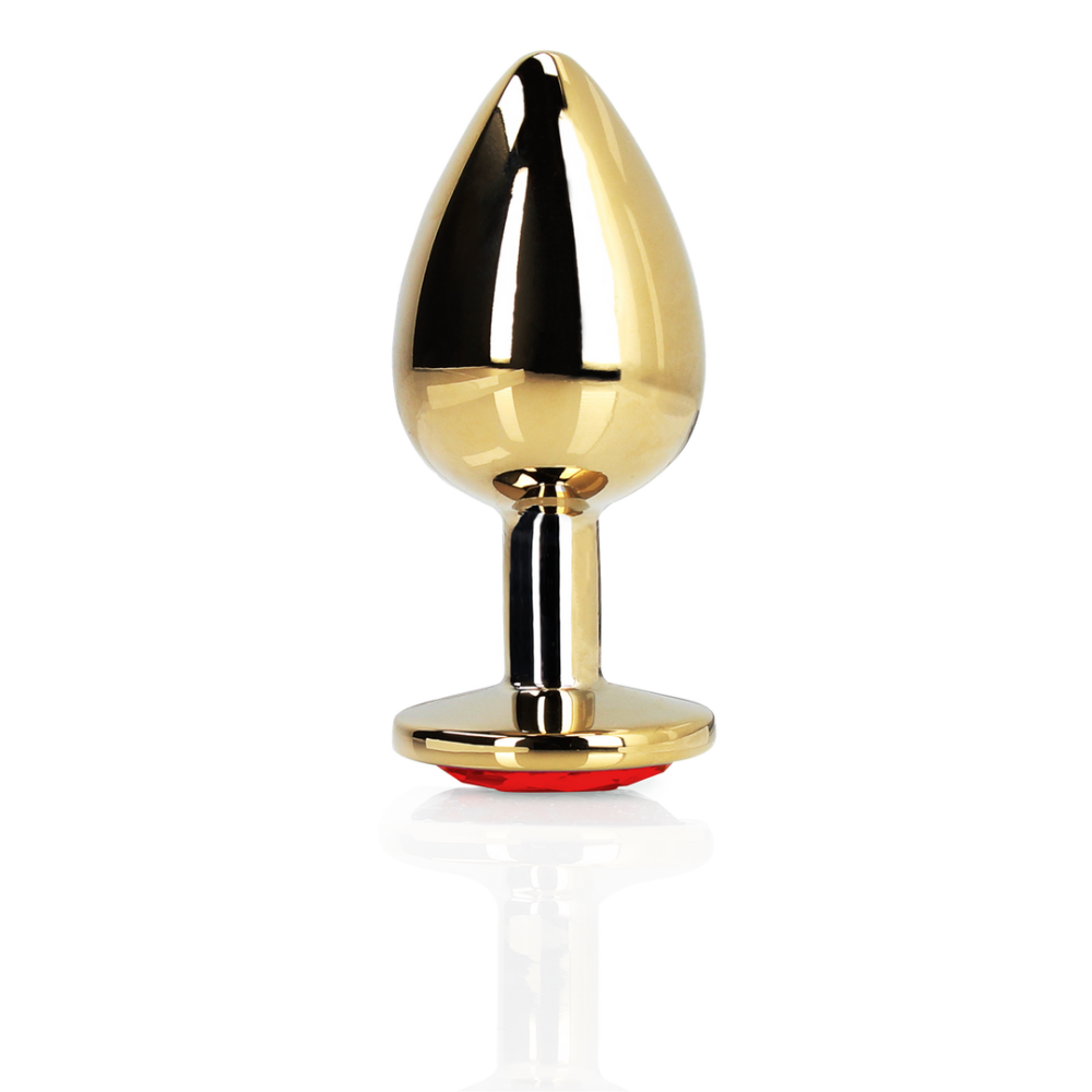 Ouch! by Shots Hartje Gem Buttplug - Medium - Goud/Ruby Rood afbeelding