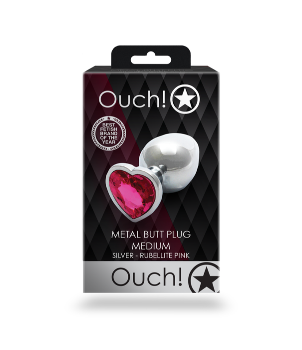 Ouch! by Shots Heart Gem Butt Plug - Medium - Zilver/Rubellite Roze