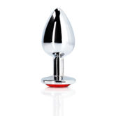 Ronde Gem Butt Plug - Groot - Zilver/Ruby Rood