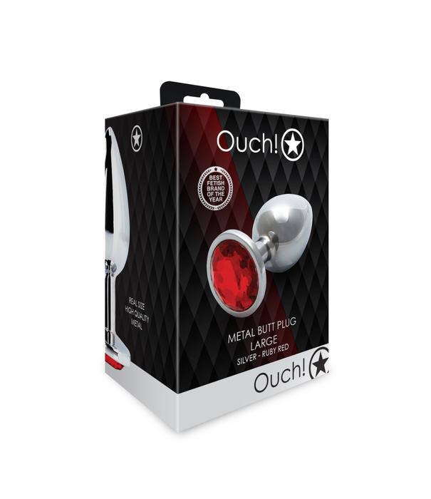 Ouch! by Shots Ronde Gem Butt Plug - Groot - Zilver/Ruby Rood