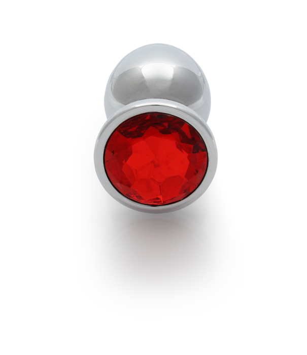 Ouch! by Shots Ronde Gem Butt Plug - Groot - Zilver/Ruby Rood