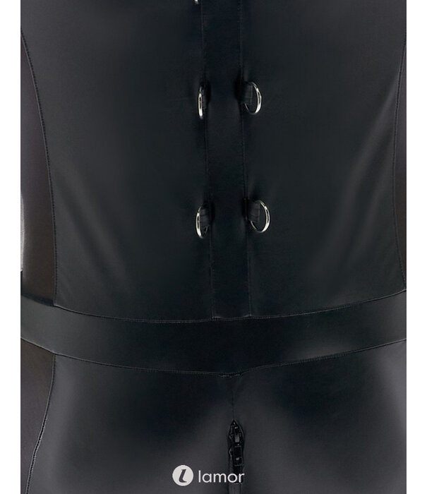 * SVENJOYMENT Mouwloze Bondage-Body met Handboeien – Mattlook & Net-Inzet