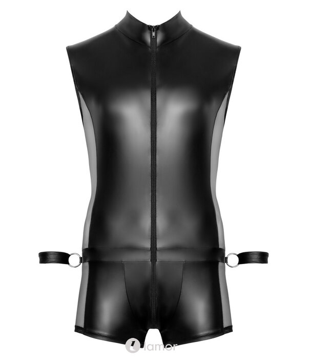 * SVENJOYMENT Mouwloze Bondage-Body met Handboeien – Mattlook & Net-Inzet