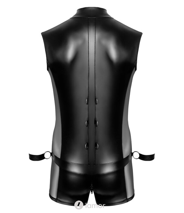 * SVENJOYMENT Mouwloze Bondage-Body met Handboeien – Mattlook & Net-Inzet