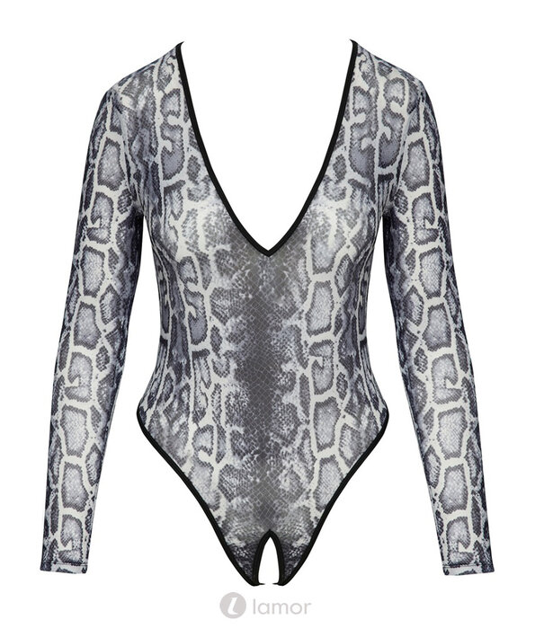 * COTTELLI  Transparante Body Ouvert met Lange Mouwen & Slangenprint – Cottelli Lingerie