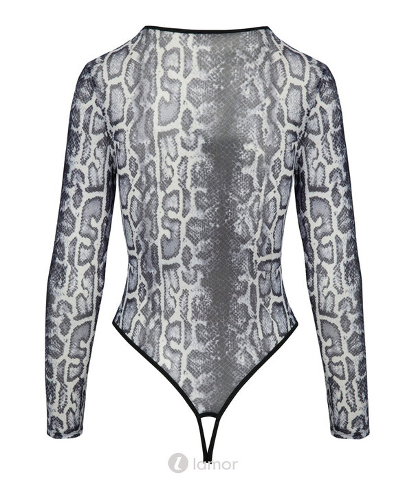 * COTTELLI  Transparante Body Ouvert met Lange Mouwen & Slangenprint – Cottelli Lingerie