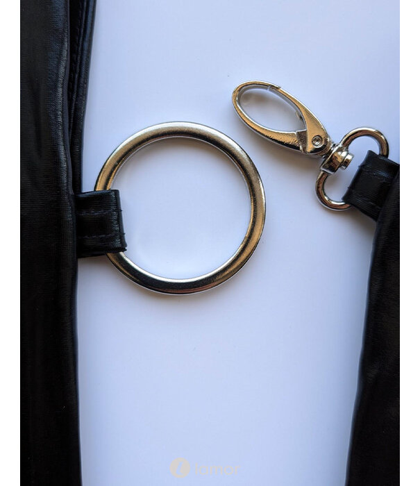 * 7-HEAVEN Zwart 2-delig Wetlook Set D164 met Karabijnsluiting – Sexy Top & Rok in Glanzend Materiaal