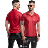 Rood wetlook overhemd  met opstaande kraag van het merk RFP