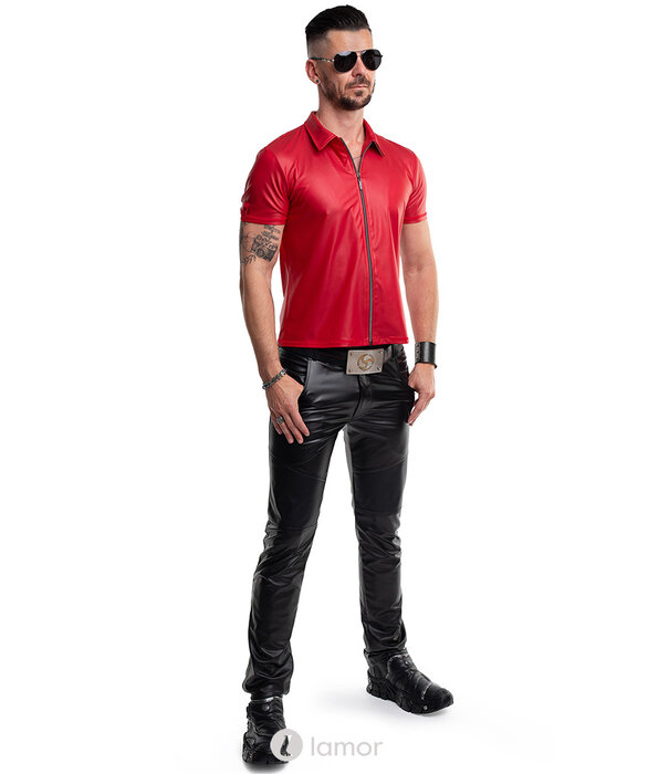 * RFP Heren T-Shirt RMMauricio001 rood – Matte Wetlook Polo met kraag, rits & RFP-logo