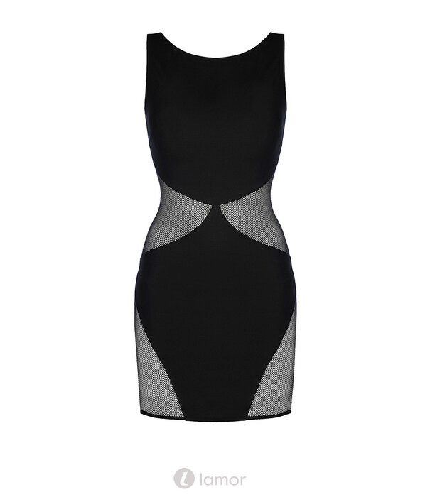 * AXAMI Zwarte jurk zonder mouwen van stretch en tule – accentueert je ronding