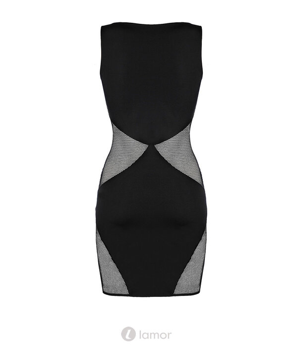 * AXAMI Zwarte jurk zonder mouwen van stretch en tule – accentueert je ronding