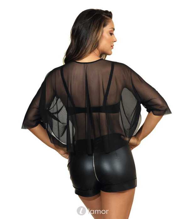 * AXAMI Transparante zwarte blouse van zacht tule