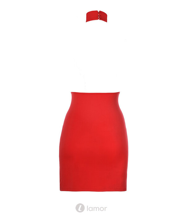 * AXAMI Verleidelijk rood neckholder jurkje van elastisch materiaal en fijn tule met open rug