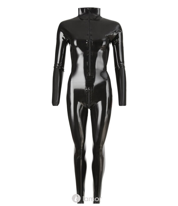 * LATE X Latex Catsuit met opstaande kraag, Front Rits en Rits in het Kruis