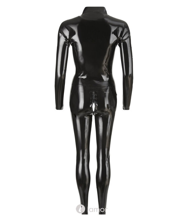 * LATE X Latex Catsuit met opstaande kraag, Front Rits en Rits in het Kruis
