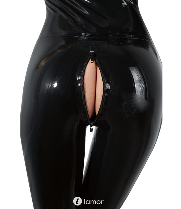 * LATE X Latex Catsuit met opstaande kraag, Front Rits en Rits in het Kruis