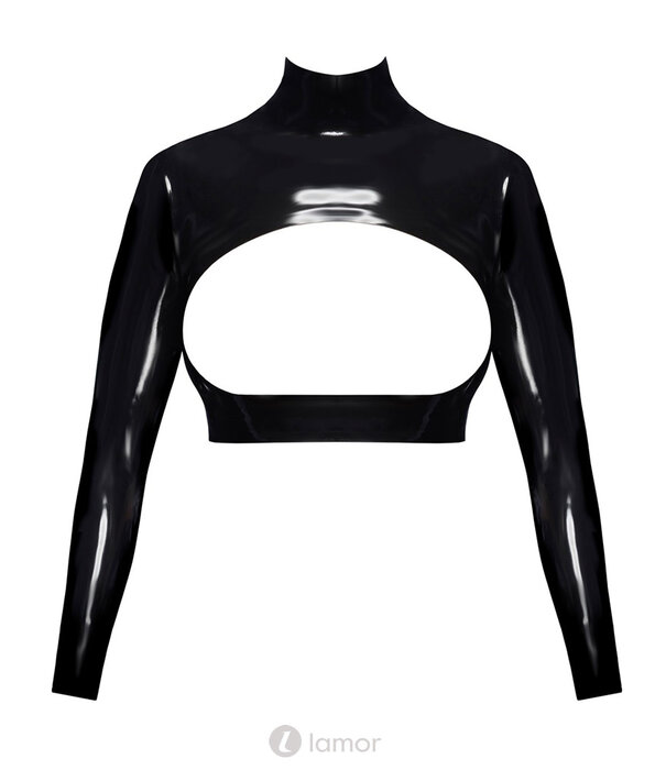 * LATE X Latex Crop-Top met Grote Cut-Out, Lange Mouwen en Rits op de Rug