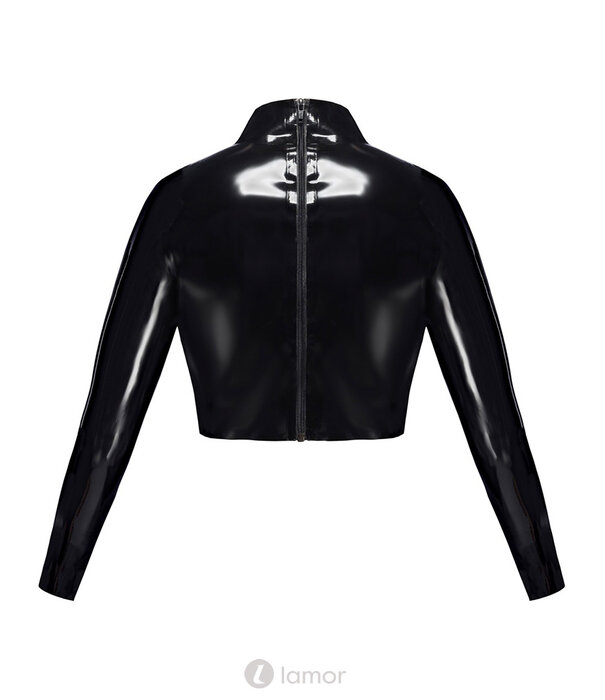 * LATE X Latex Crop-Top met Grote Cut-Out, Lange Mouwen en Rits op de Rug