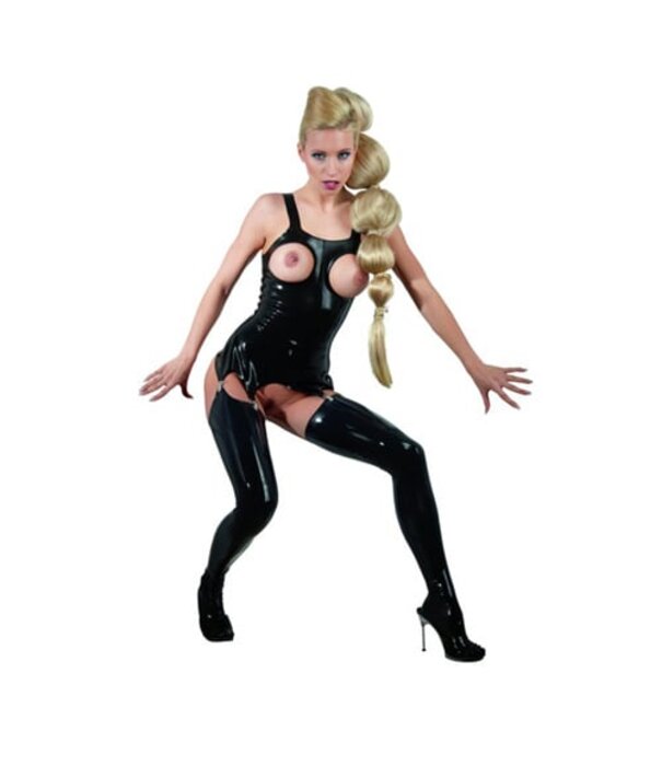 * LATE X Latex Strapshemd – Strak aangesloten met open cups en 4 jarretels