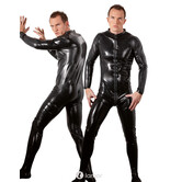 Strakke latex overall met voet, 3-weg rits tot over de billen en 0,4 mm dikte – zwart