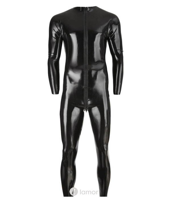 * LATE X Strakke latex overall met voet, 3-weg rits tot over de billen en 0,4 mm dikte – zwart