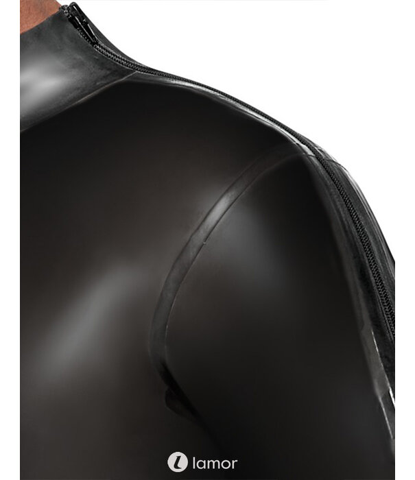 * LATE X Hoge latex overall met lange mouwen, schouderritsen en lange 2-weg rits door het kruis