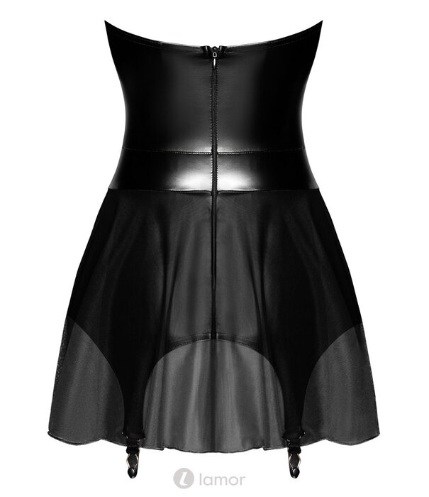 * NOIR handmade Noir Handmade  Strapless Mini Jurk van Powerwetlook met 4 jarretels en luchtig tule rokje