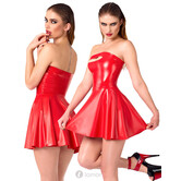 Exclusieve Noir Handmade strapless rood tube-minijurk in powerwetlook met cut-out detail